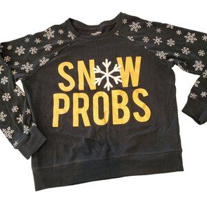 Joe Boxer Womens Large Holiday Sweater "Snow Probs" Black Gold Pullover EUC